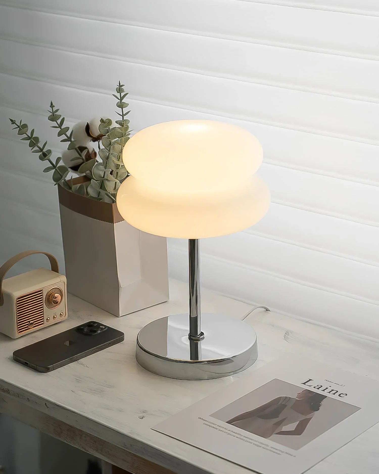 The Capella - Lucy’s Lamps retro stained glass lamp serves as a modern table lamp for bedroom or living room. This small desk lamp is perfect as a bedside table lamp, side table lamp, light therapy lamp, and aesthetic lamp for minimalist spaces. Explore Lucys Lamps for more home lighting ideas.