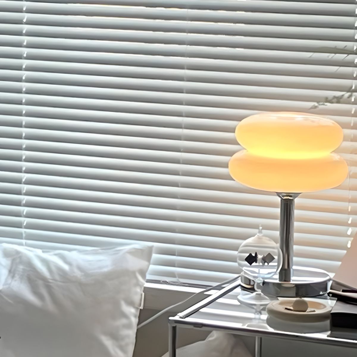 The Capella - Lucy’s Lamps retro stained glass lamp serves as a modern table lamp for bedroom or living room. This small desk lamp is perfect as a bedside table lamp, side table lamp, light therapy lamp, and aesthetic lamp for minimalist spaces. Explore Lucys Lamps for more home lighting ideas.