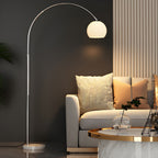 The Cosimo (Matte White) - Lucy’s Lamps is a minimalist arc floor lamp with retro charm. This modern LED floor lamp works as a light therapy lamp, aesthetic lamp, or bedside lamp. Perfect as a retro stained glass lamp or corner floor lamp for bedroom or floor lamps for living room spaces.