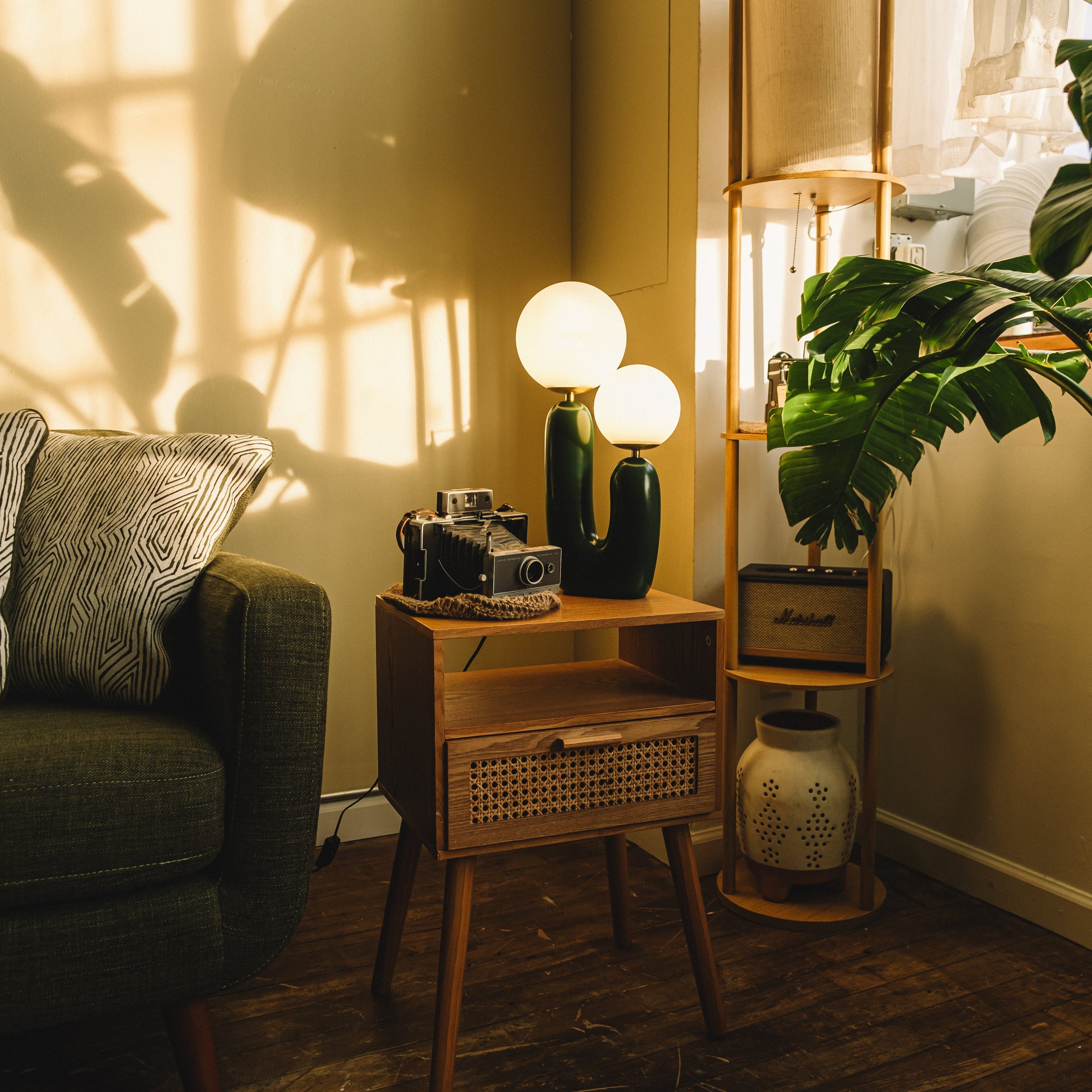 The Ophelia - Lucy’s Lamps is a modern table lamp with a sculptural cactus-inspired base and twin frosted glass globes. This aesthetic lamp serves as a minimalist bedside lamp, desk lamp, or side table lamp for living rooms and bedrooms. Combining retro charm and modern designer lighting, The Ophelia adds warmth, elegance, and vintage sophistication to any home décor.